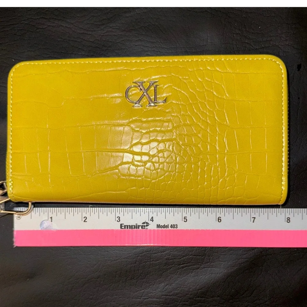 CXL by Christian Lacroix Kara Croco Zip Around Wristlet Wallet Moss Yellow NEW